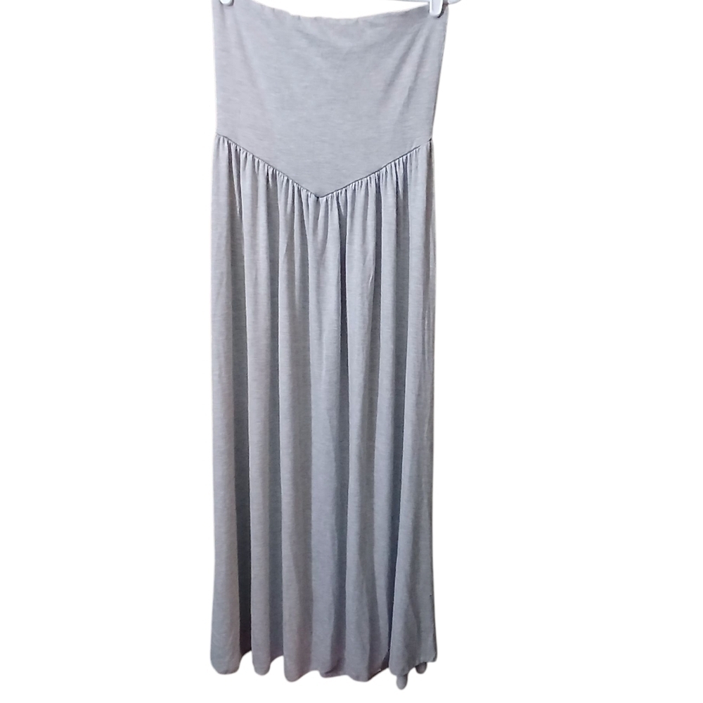 See You Monday Gray Strapless Maxi Dress Pleated A-Line